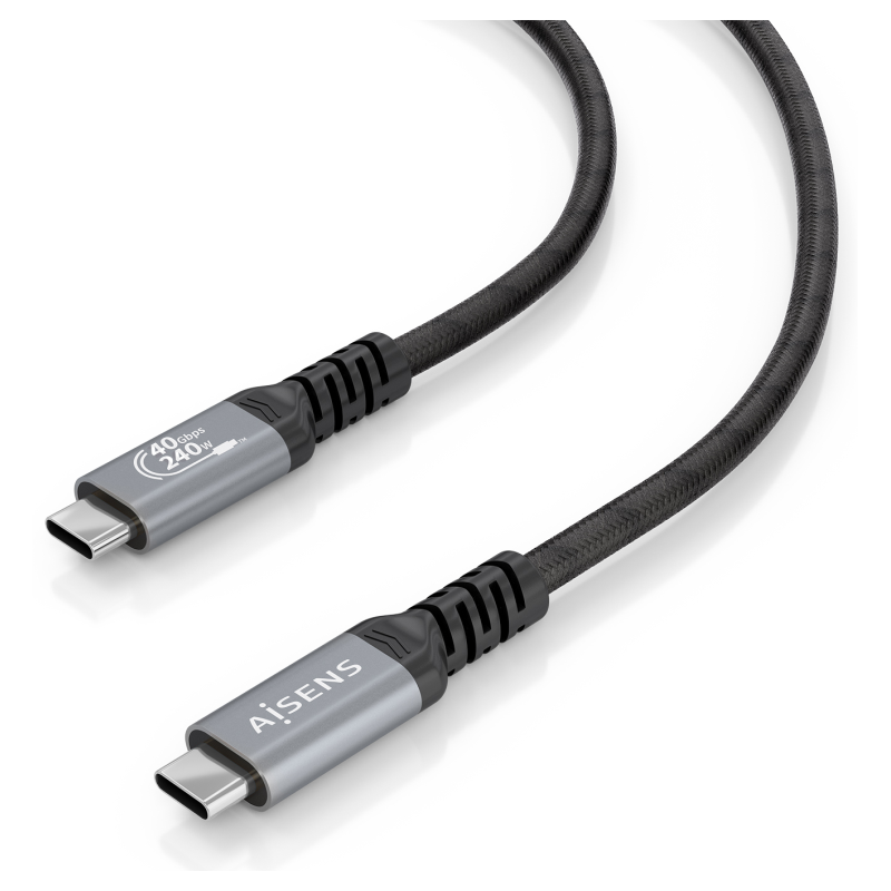 AISENS Cable USB4 Gen3x2 Aluminio 40Gbps 8K@60Hz 5A 48V 240W E-Mark, Tipo USB-C/M-USB-C/M, Negro, 0.5M