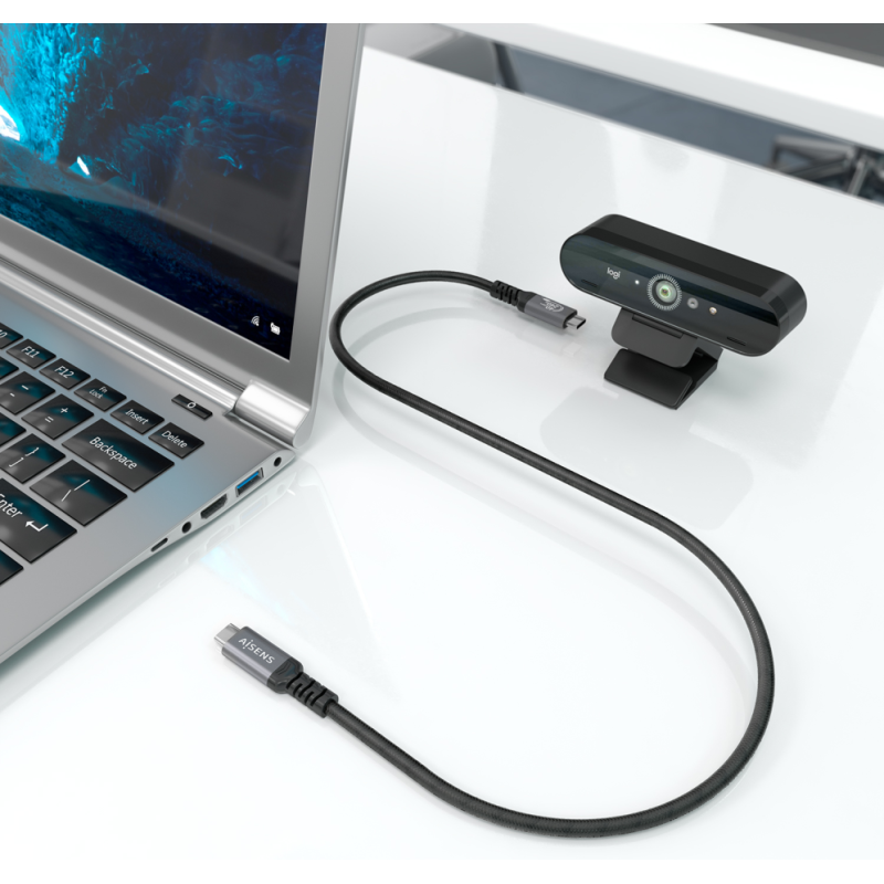 AISENS Cable USB4 Gen3x2 Aluminio 40Gbps 8K@60Hz 5A 48V 240W E-Mark, Tipo USB-C/M-USB-C/M, Negro, 0.5M