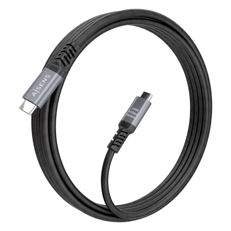 AISENS Cable USB 3.2 Gen2 Aluminio 10Gbps 8K@30Hz 5A 100W E-Mark, Tipo USB-C/M-USB-C/M, Negro, 4.0m