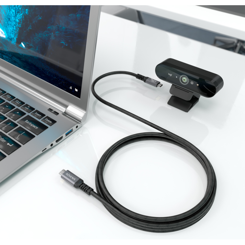 AISENS Cable USB 3.2 Gen2 Aluminio 10Gbps 8K@30Hz 5A 100W E-Mark, Tipo USB-C/M-USB-C/M, Negro, 4.0m