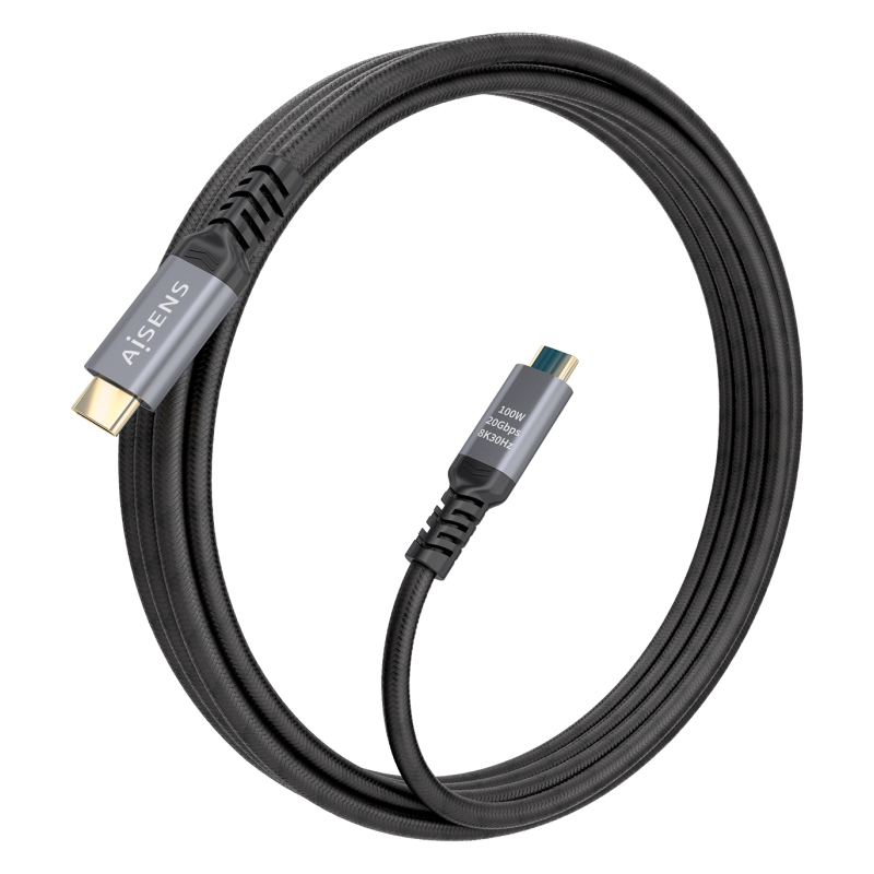 AISENS Cable USB 3.2 Gen2x2 Aluminio 20Gbps 8K@30Hz 5A 100W E-Mark, Tipo USB-C/M-USB-C/M, Negro, 3.0m