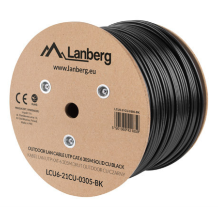 Lanberg LCU6-21CU-0305-BK cable de red Negro 305 m Cat6 U/UTP (UTP)