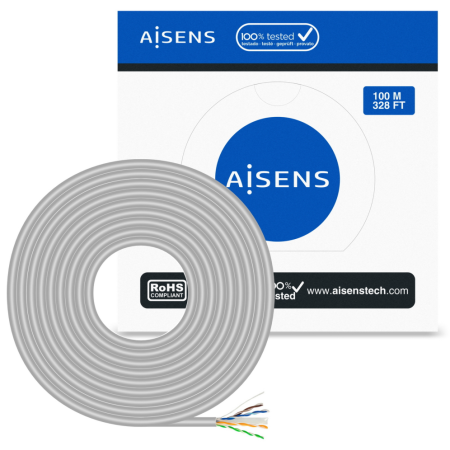 AISENS Cable de Red RJ45 Cat.6 UTP Rigido AWG23 CCA (aleacion), Gris, 100 m