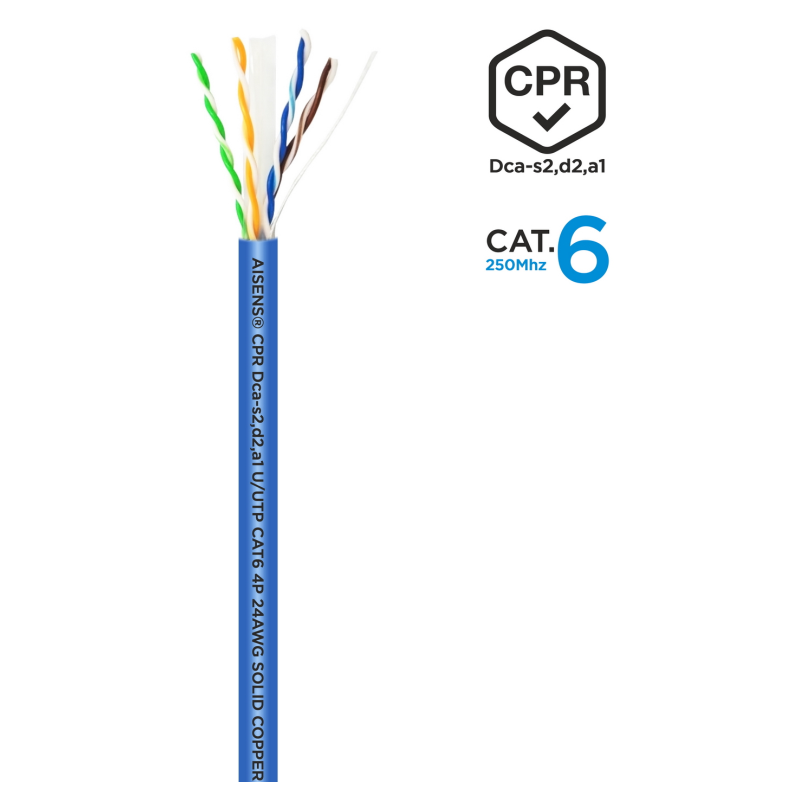 AISENS Cable de Red RJ45 LSZH CPR Dca CAT.6 UTP AWG24, Azul, 100 m