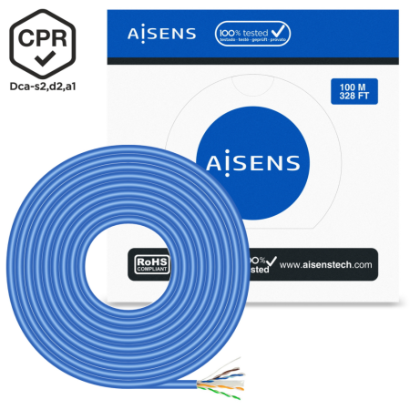 AISENS Cable de Red RJ45 LSZH CPR Dca CAT.6 UTP AWG24, Azul, 100 m