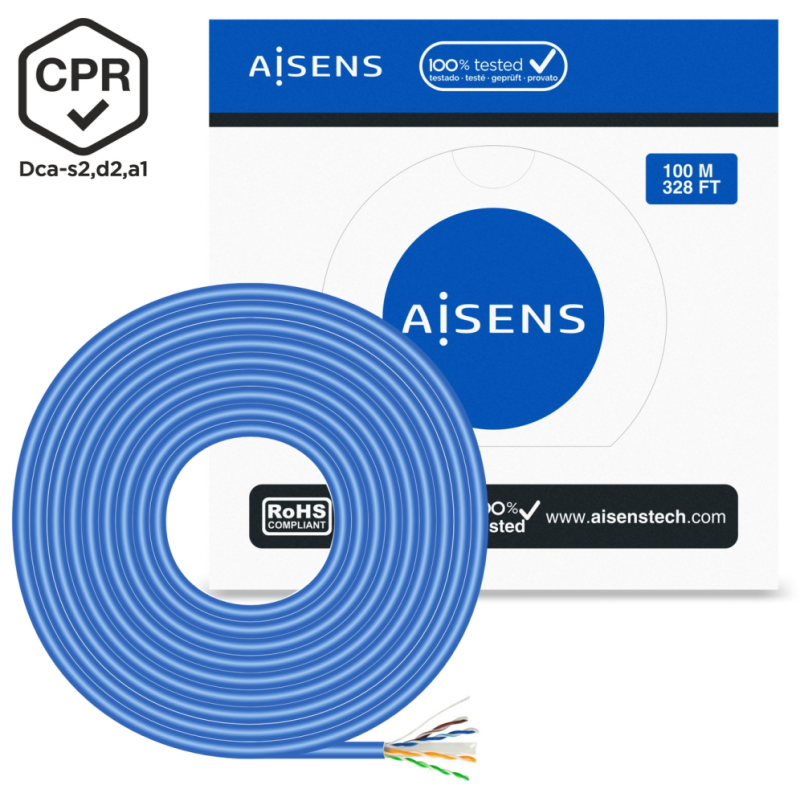 AISENS Cable de Red RJ45 LSZH CPR Dca CAT.6 UTP AWG24, Azul, 100 m