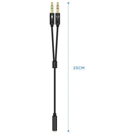 AISENS Cable Adaptador Audio Jack 3.5 4pines/H-2xjack 3.5 3pines/M, Negro, 25cm