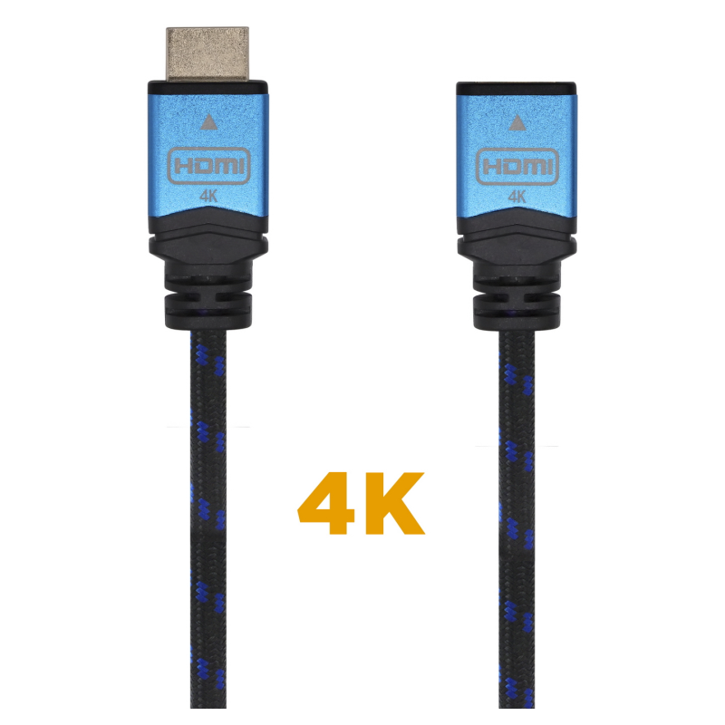 AISENS Cable HDMI V2.0 Prolongador Premium Alta Velocidad / HEC 4K@60Hz 18Gbps, A/M-A/H, Negro/Azul, 2.0m