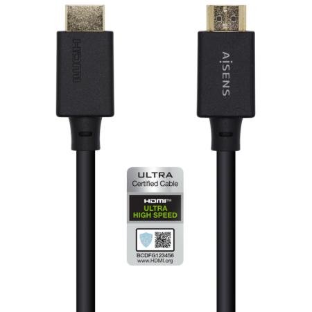 AISENS Cable HDMI V2.1 Ultra Alta Velocidad / HEC Certificado 8k@60Hz 48Gbps, A/M-A/M, Negro, 1.5m
