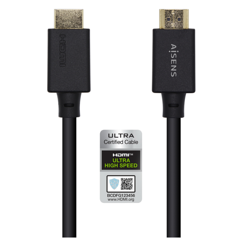 AISENS Cable HDMI V2.1 Ultra Alta Velocidad / HEC Certificado 8k@60Hz 48Gbps, A/M-A/M, Negro, 1.5m