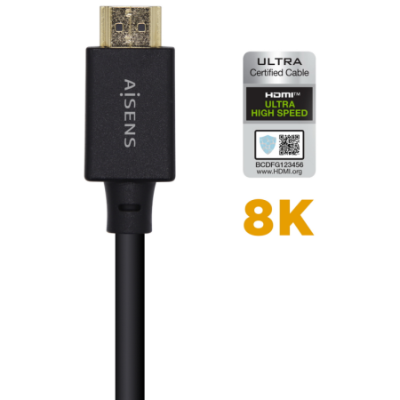 AISENS Cable HDMI V2.1 Ultra Alta Velocidad / HEC Certificado 8k@60Hz 48Gbps, A/M-A/M, Negro, 1.5m