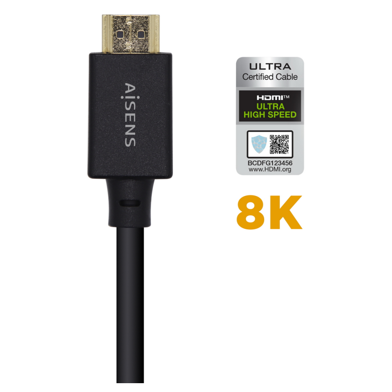 AISENS Cable HDMI V2.1 Ultra Alta Velocidad / HEC Certificado 8k@60Hz 48Gbps, A/M-A/M, Negro, 1.5m