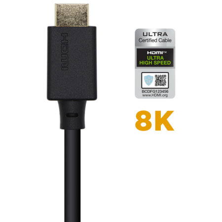AISENS Cable HDMI V2.1 Ultra Alta Velocidad / HEC Certificado 8k@60Hz 48Gbps, A/M-A/M, Negro, 2.0m