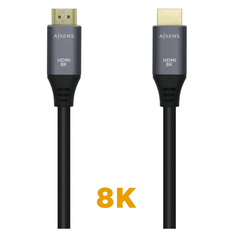 AISENS Cable HDMI V2.1 Ultra Alta Velocidad / HEC 8k@60Hz 48Gbps, A/M-A/M, Gris/Negro, 2.0m