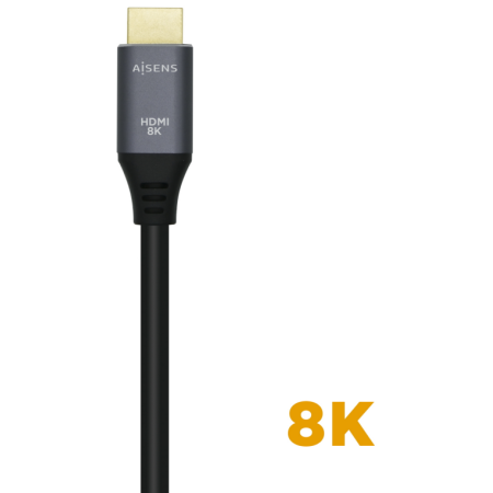 AISENS Cable HDMI V2.1 Ultra Alta Velocidad / HEC 8k@60Hz 48Gbps, A/M-A/M, Gris/Negro, 2.0m