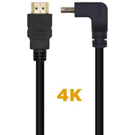 AISENS Cable HDMI V2.0 Acodado Premium Alta Velocidad / HEC 4K@60Hz 18Gbps, A/M-A/M, Negro, 1.0m
