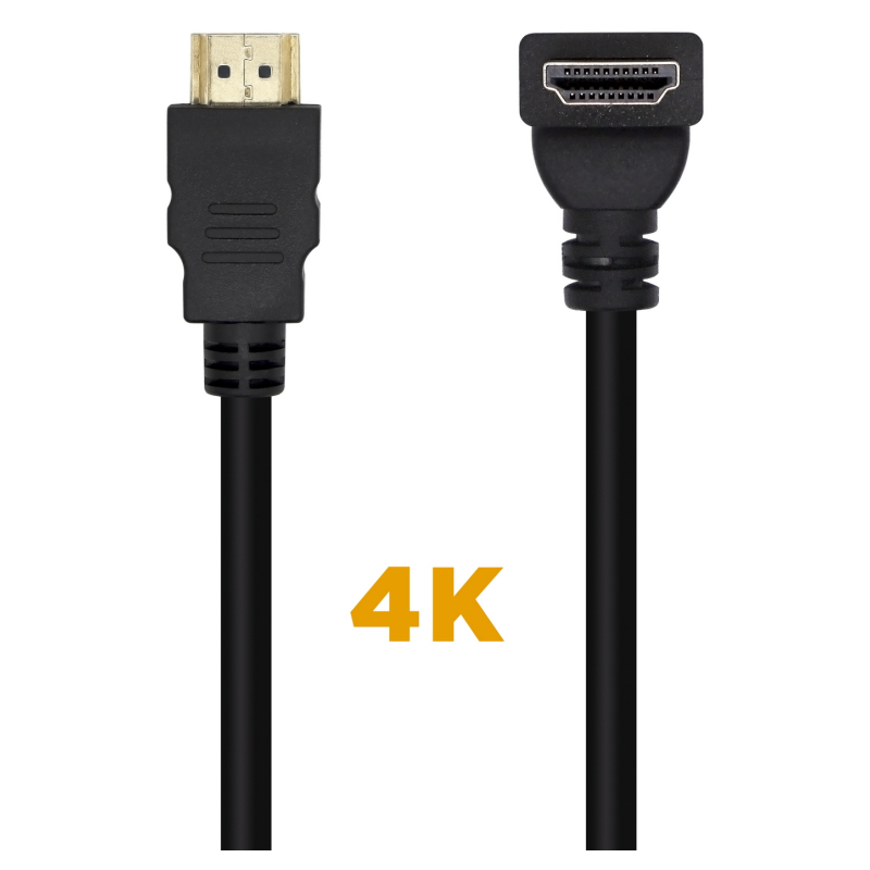 AISENS Cable HDMI V2.0 Acodado Premium Alta Velocidad / HEC 4K@60Hz 18Gbps, A/M-A/M, Negro, 2.0m