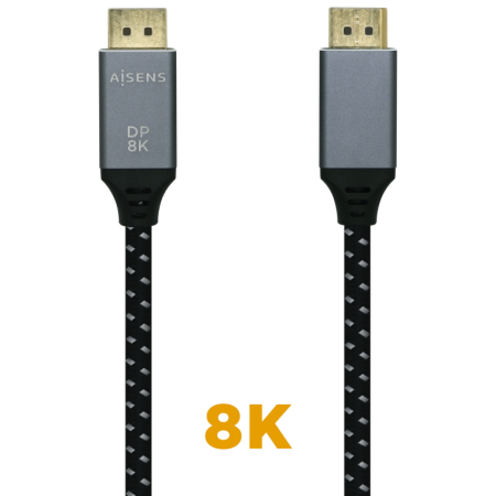 AISENS Cable Displayport V1.4 8k@60hz, DP/M-DP/M, Gris/Negro, 1.5m