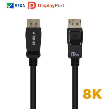 AISENS Cable Displayport Certificado V1.4 8k@60hz, DP/M-DP/M, Negro, 2.0m