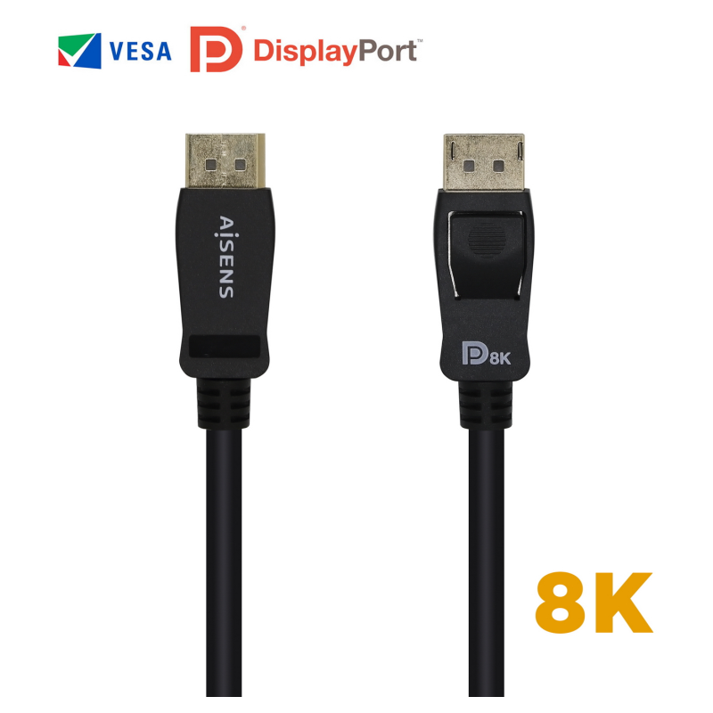AISENS Cable Displayport Certificado V1.4 8k@60hz, DP/M-DP/M, Negro, 2.0m