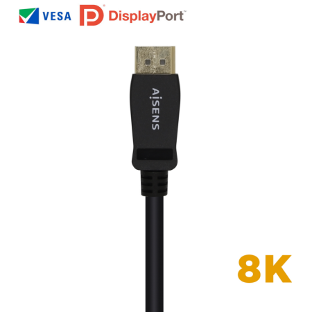 AISENS Cable Displayport Certificado V1.4 8k@60hz, DP/M-DP/M, Negro, 2.0m