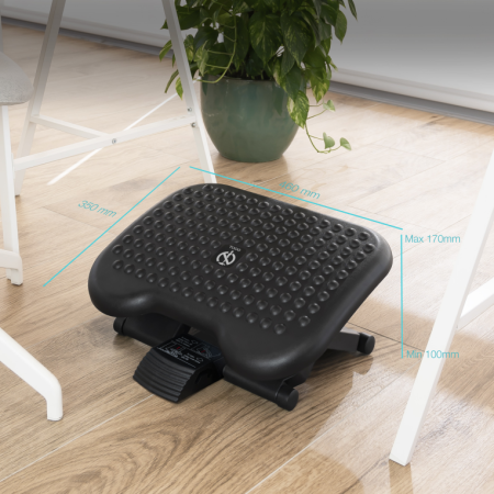 TooQ Reposapiés Ajustable en Altura e Inclinación Confort, Negro