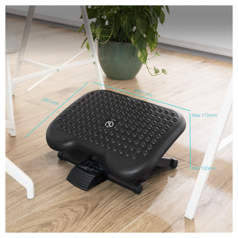 TooQ Reposapiés Ajustable en Altura e Inclinación Confort, Negro