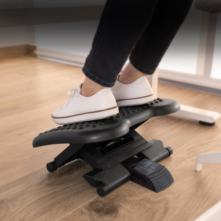 TooQ Reposapiés Ajustable en Altura e Inclinación Confort, Negro