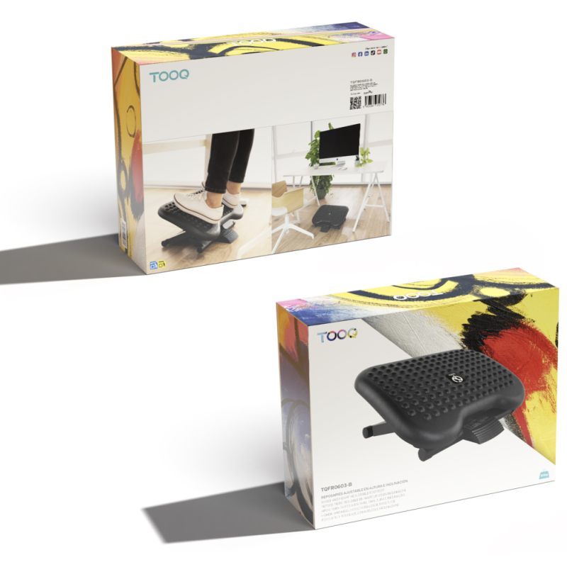 TooQ Reposapiés Ajustable en Altura e Inclinación Confort, Negro