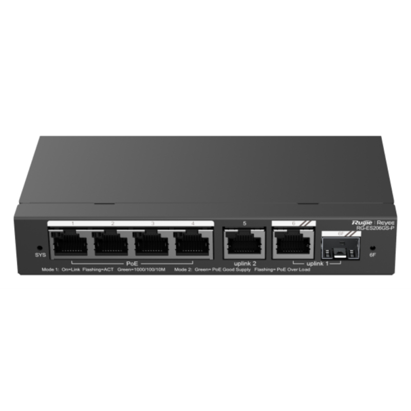 Ruijie Networks RG-ES206GS-P switch Gestionado L2 Gigabit Ethernet (10/100/1000) Energía sobre Ethernet (PoE) Negro