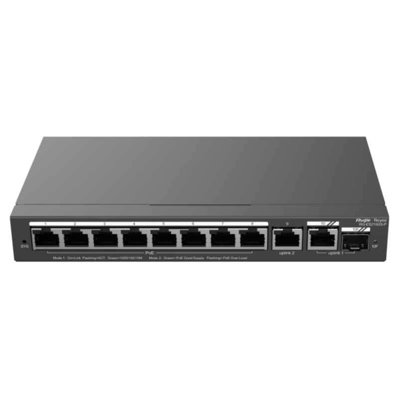 Ruijie Networks RG-ES210GS-P switch Gestionado L2 Gigabit Ethernet (10/100/1000) Energía sobre Ethernet (PoE) Negro