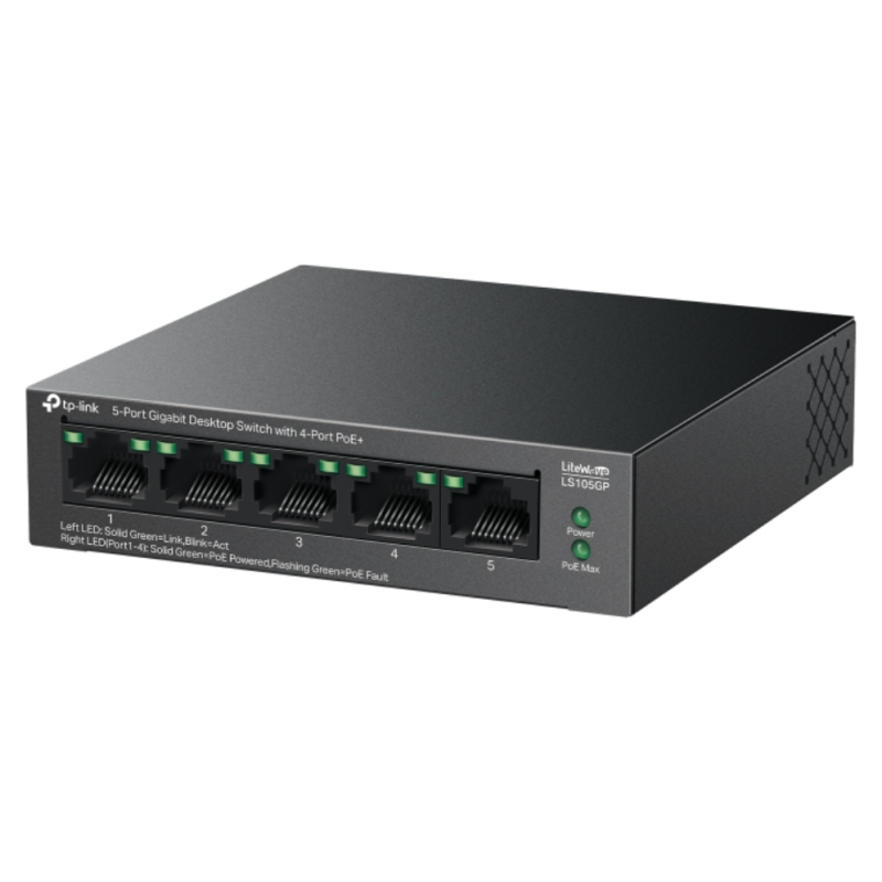 TP-Link LiteWave LS105GP switch No administrado Gigabit Ethernet (10/100/1000) Energía sobre Ethernet (PoE) Negro