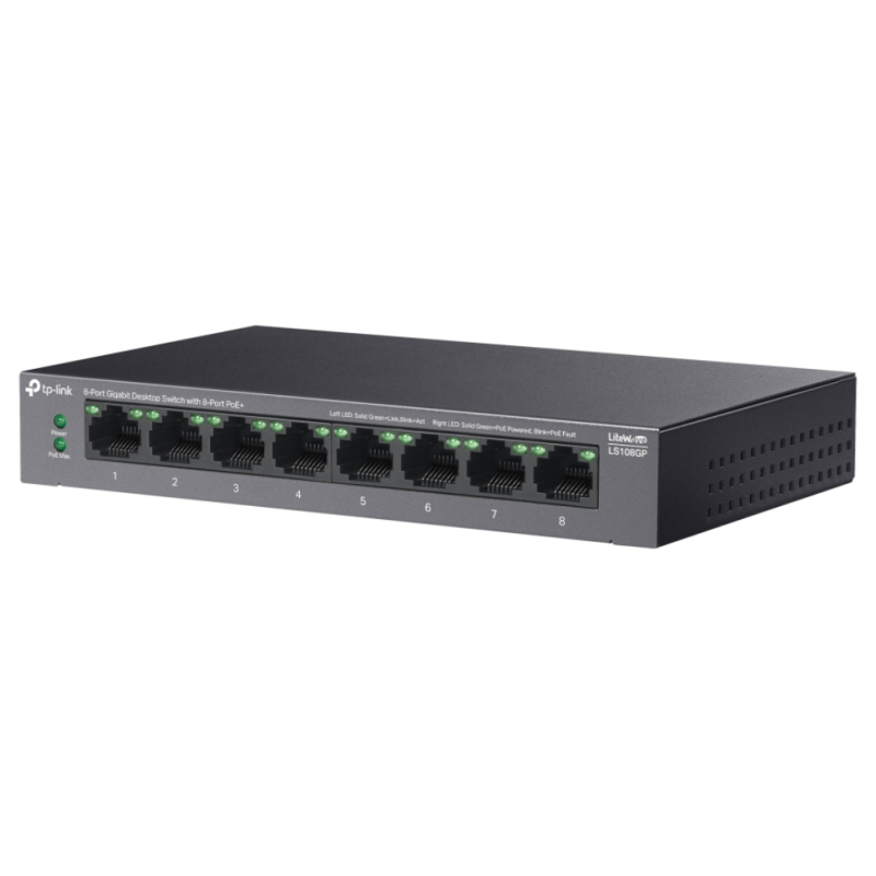 TP-Link LiteWave LS108GP switch No administrado Gigabit Ethernet (10/100/1000) Energía sobre Ethernet (PoE) Negro