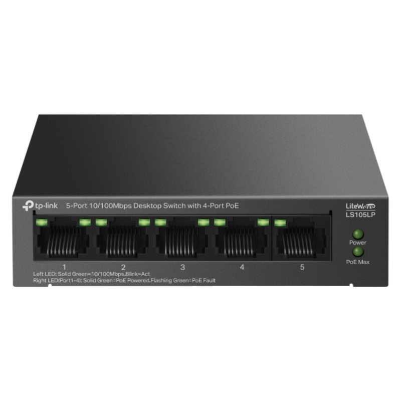 TP-Link LiteWave LS105P No administrado Fast Ethernet (10/100) Energía sobre Ethernet (PoE) Negro