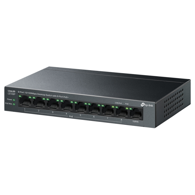 TP-Link LiteWave LS109P switch No administrado Fast Ethernet (10/100) Energía sobre Ethernet (PoE) Negro