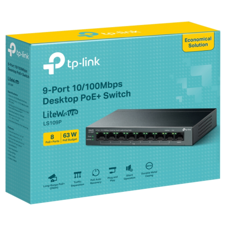 TP-Link LiteWave LS109P switch No administrado Fast Ethernet (10/100) Energía sobre Ethernet (PoE) Negro