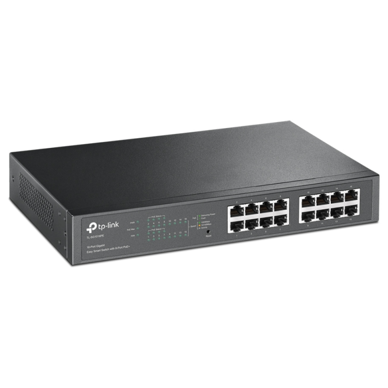 TP-Link TL-SG1016PE Gestionado L2 Gigabit Ethernet (10/100/1000) Energía sobre Ethernet (PoE) 1U Negro