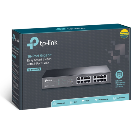 TP-Link TL-SG1016PE Gestionado L2 Gigabit Ethernet (10/100/1000) Energía sobre Ethernet (PoE) 1U Negro