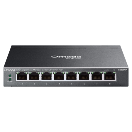 TP-Link Omada ES208GP switch Gestionado L2 Gigabit Ethernet (10/100/1000) Energía sobre Ethernet (PoE) DIN rail Negro