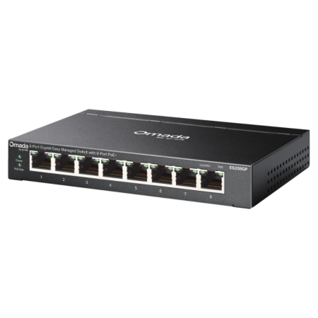 TP-Link Omada ES208GP switch Gestionado L2 Gigabit Ethernet (10/100/1000) Energía sobre Ethernet (PoE) DIN rail Negro