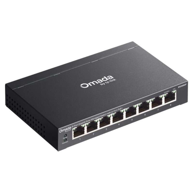 TP-Link Omada ES208GP switch Gestionado L2 Gigabit Ethernet (10/100/1000) Energía sobre Ethernet (PoE) DIN rail Negro