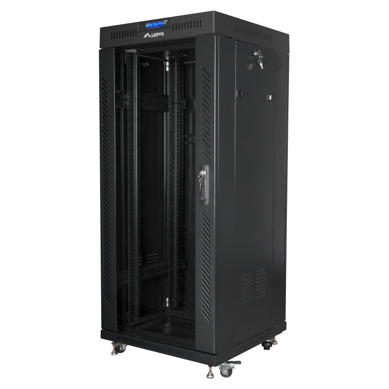 Lanberg free standing rack 19inch cabinet 27U 600x600 glass door LCD flat pack black Rack o bastidor independiente