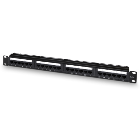 AISENS Panel De Parcheo De 24 Puertos RJ45 Cat.6 UTP, 19″ 1U Dual IDC Con Gestion De Cables, Negro