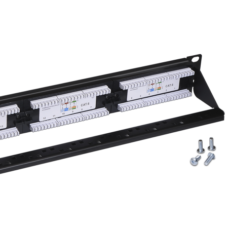 AISENS Panel De Parcheo De 24 Puertos RJ45 Cat.6 UTP, 19″ 1U Dual IDC Con Gestion De Cables, Negro