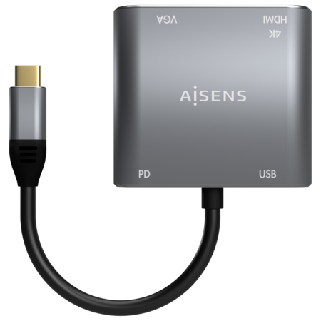 AISENS Conversor USB-C a VGA/HDMI 4K/USB3.0/USB-C PD, USB-C/M-VGA/H-HDMI/H-USB-A/H-USB-C/H, Gris, 15CM