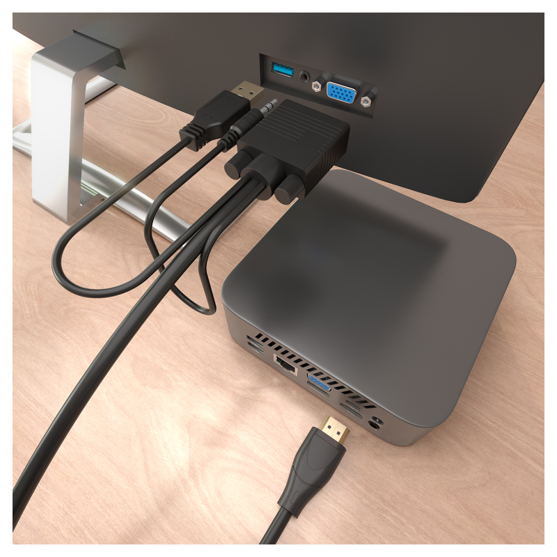 AISENS Cable Conversor HDMI a SVGA+Audio, HDMI A/M-SVGA/M+Jack 3.5/M+USB-A/M, Negro, 2.0m