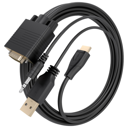 AISENS Cable Conversor HDMI a SVGA+Audio, HDMI A/M-SVGA/M+Jack 3.5/M+USB-A/M, Negro, 1.5m