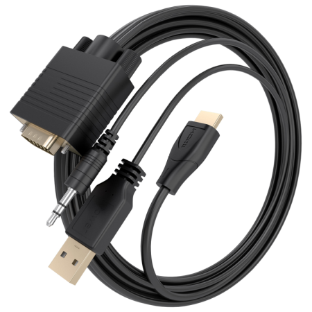 AISENS Cable Conversor HDMI a SVGA+Audio, HDMI A/M-SVGA/M+Jack 3.5/M+USB-A/M, Negro, 1.0m
