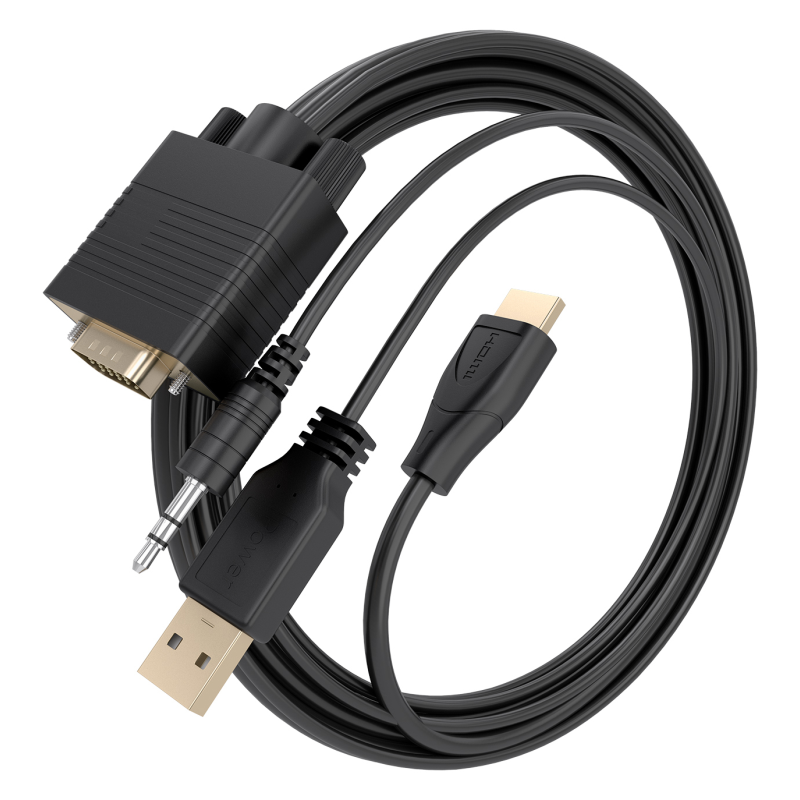 AISENS Cable Conversor HDMI a SVGA+Audio, HDMI A/M-SVGA/M+Jack 3.5/M+USB-A/M, Negro, 1.0m