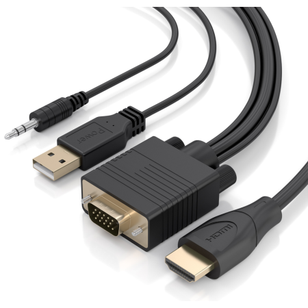 AISENS Cable Conversor HDMI a SVGA+Audio, HDMI A/M-SVGA/M+Jack 3.5/M+USB-A/M, Negro, 1.0m